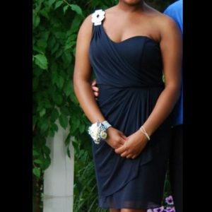 Navy Blue One Shoulder cocktail dress